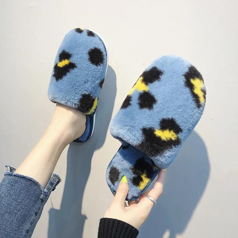 Winter Slippers for Women Leopard Fashion Plus Size Cotton Slide Warm Non Slip Indoor Slipper Fur Soft Shoes Fashion Lady Slippers