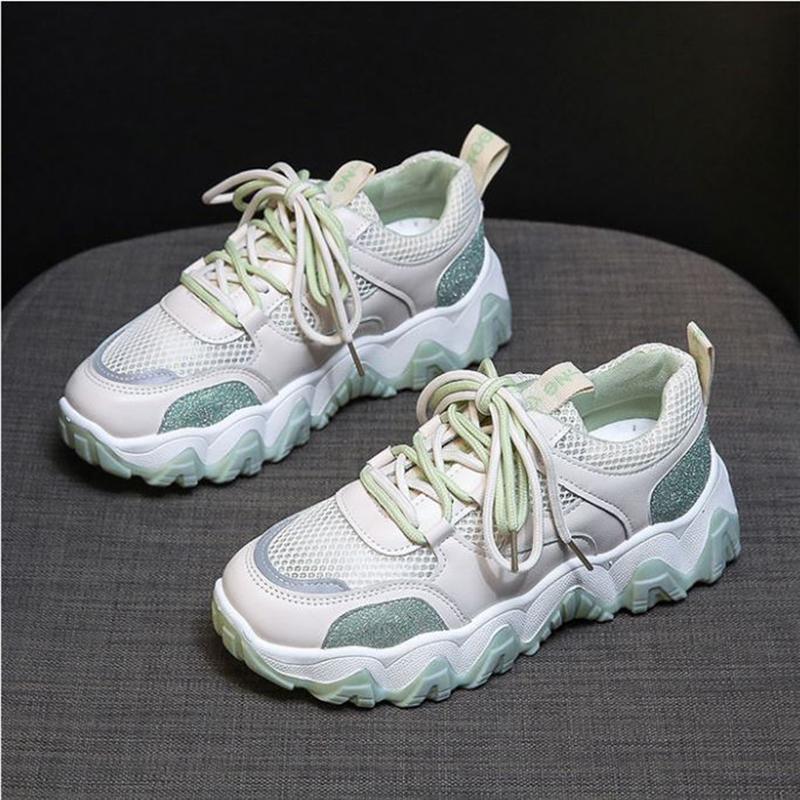Sports Shoes Women Spring All-match Thick-soled Breathable Casual Shoes Mesh Sports Shoes Comfortable and Light