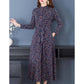 Autumn and winter stand-up collar long-sleeved waist slim dress long skirt floral skirt dress women