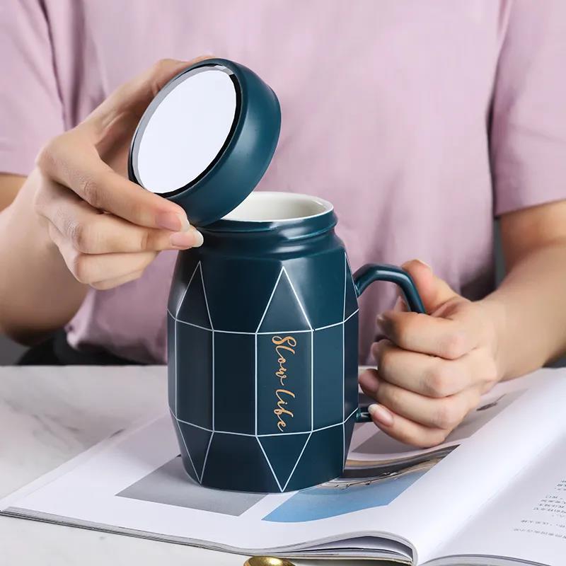 Ceramic Mug with Lid Mug Home Drinking Cup Office Cup Coffee Cup Couple Cup Large Capacity Water Cup Breakfast Cup