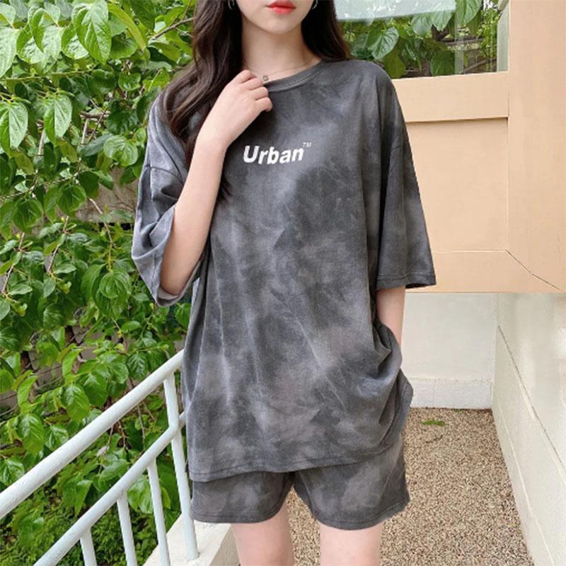 Pure Cotton Casual Sportswear Suit Women's Summer Short-sleeved Shorts Fashion Halo Dyed Loose Two-piece Suit