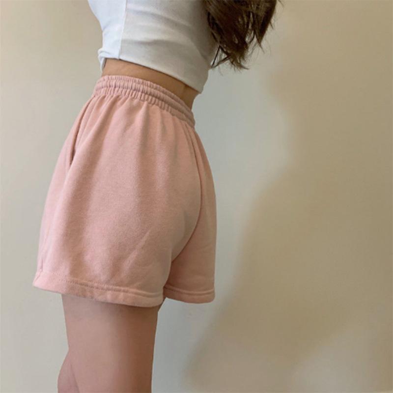 Summer Cotton Solid Color Loose All-match Casual Sports Pants Women's High Waist Wide Leg Shorts Trend