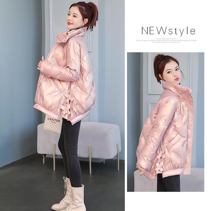 Glossy Down Padded Jacket Women's Winter Short Loose A-line Cotton-padded Jacket Bread Coat Jacket Winter Thick Warmth Shiny Jacket
