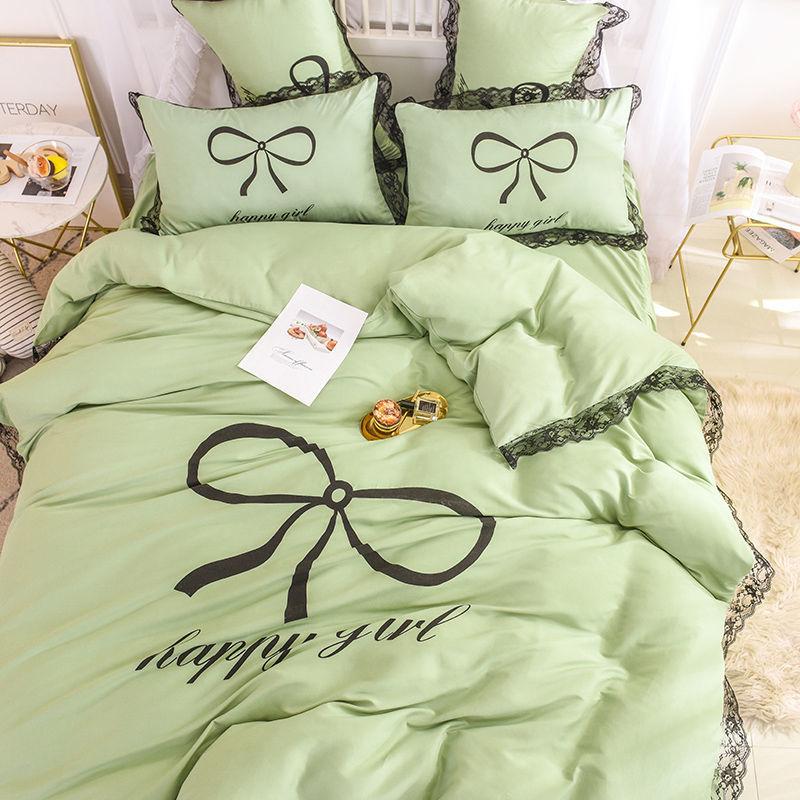Princess Wind Bed Skirt Four-piece Lace Washed and Sanded Bedspread Sheet Quilt Cover Household Bedding