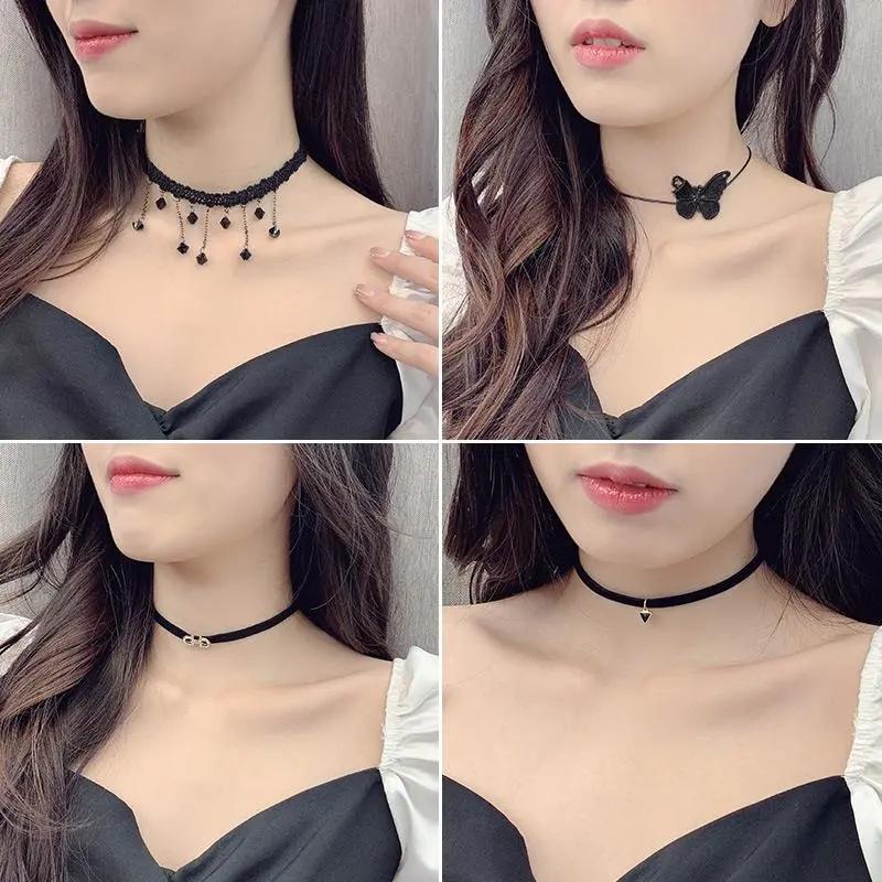 6/8PCS Lace Neckband Collar Necklace Short Necklace Black Rope Clavicle Chain Choker Neck Jewelry Mom Daughter Gifts Necklace Pendant Necklaces
