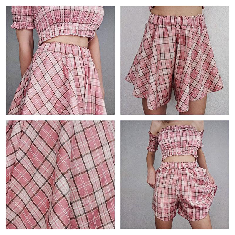 2pcs/set Women Sexy Skirt Suit Sexy Off-shoulder Crop Top + Mini Skirt  Two-piece Set Female Plaid Outfits