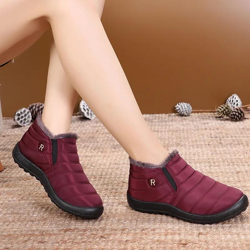 Women Boots for Winter Shoes Waterproof Snow Boots Warm Flat Couple Ankle Booties Slip on Plus Size Flat Female Shoes Short Boots