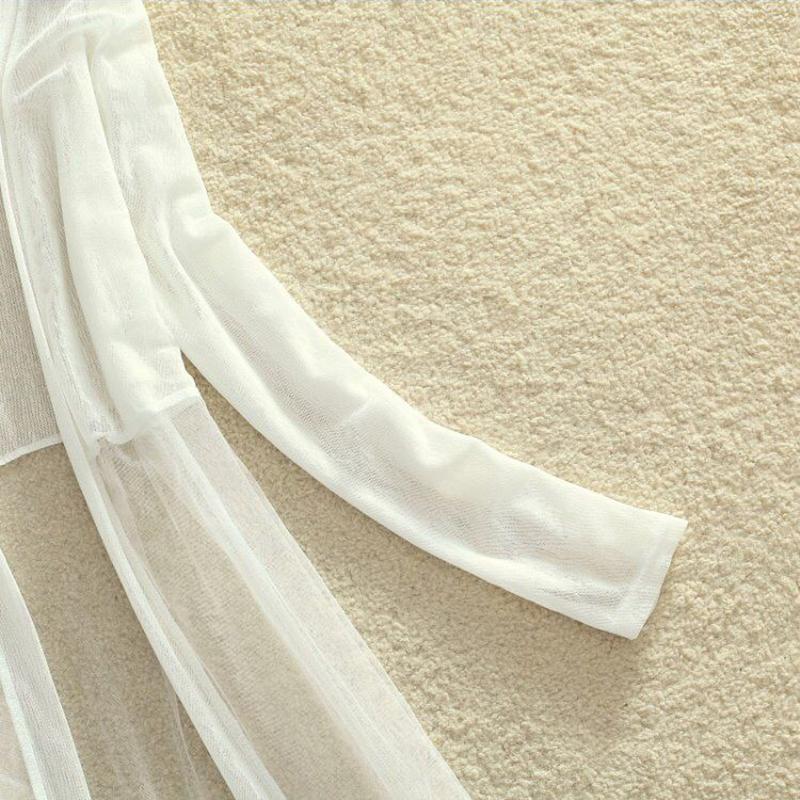 Women's Ethnic Style Loose Outer Chiffon Cardigan Thin Beach Mid-calf Length Long Sleeve Embroidered Cardigan