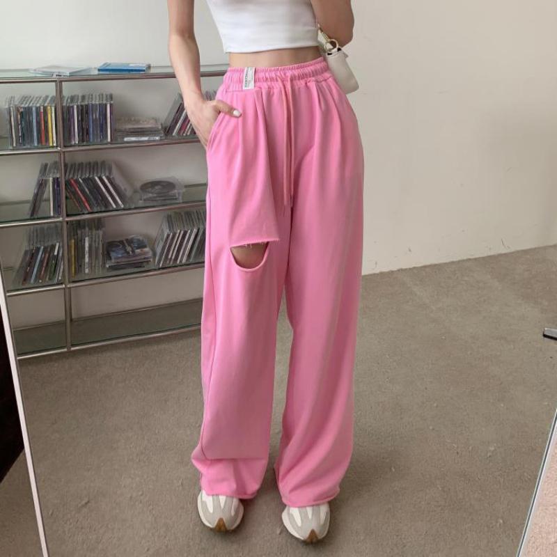 Summer Thin Straight Hole Casual Sports Pants Female Student Korean Version Loose and Thin Drape Mopping Trousers