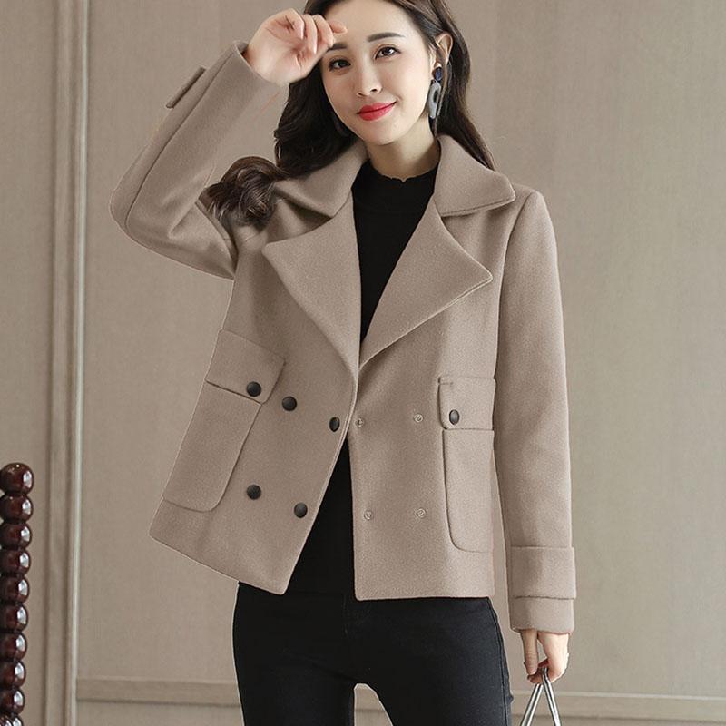 Woolen Jacket Women's Short Autumn and Winter Jacket Women's Solid Color Casual Coat