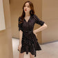 Polka Dot Sexy Party Dresses with Ruffle Women Chiffon Long Sleeve Mini Dress Ladies Vintage Clothes