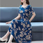 Mom's Cotton Silk Over-the-knee Dress Middle-aged and Elderly Women's Short-sleeved Pockets Mid-length Large Size Loose Floral Skirt