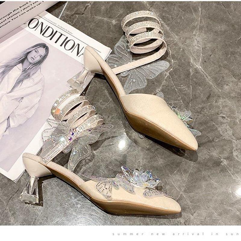 Summer High-heeled Sandals Women's Velvet Round Circle Pointed Toe Thin Mid-heeled Baotou Women's Sandals