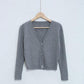Spring and Autumn Knitted Cardigan Sweater Short Slim All-match Top Solid Color Long Sleeve Women's Jacket