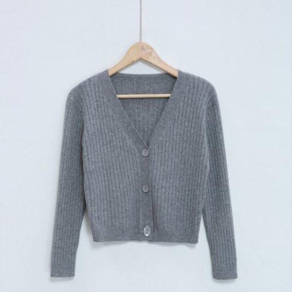 Spring and Autumn Knitted Cardigan Sweater Short Slim All-match Top Solid Color Long Sleeve Women's Jacket