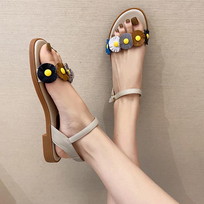 Cute Sandals Female Fairy Style Summer Wild Flowers Flat Casual Soft Sole Student Shoes