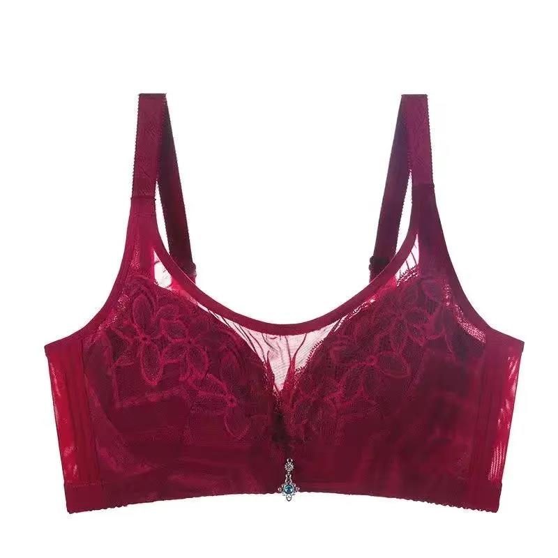 40-44CD Thin Sexy Lace Breathable Skin-Friendly No Steel Ring Bra Gathered Anti-sagging Receiving Secondary Breast Ladies Underwear Bra