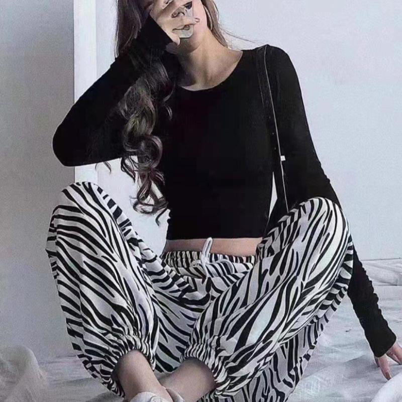 European and American Loose High-waist Jazz Hip-hop Zebra Pattern Trousers with Leggings Sports Pants Female Ins Tide Casual Hip-hop Pants