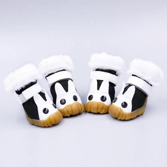 Pet Shoes 4 Pieces/Set Of Outdoor Indoor Pet Dog Winter Anti-Skid Comfy Walking Warm Cozy Fleece Waterproof Shoes Snow Boots Dog Cat Boot Socks