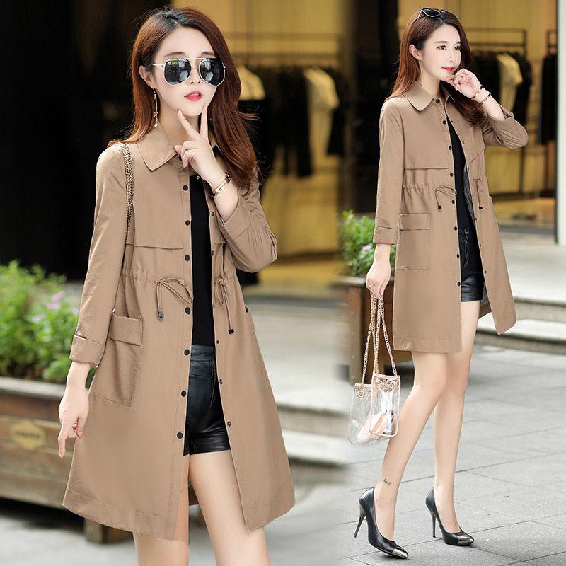 Windbreaker Female Long Section Loose Over The Knee Was Thin Thin Hong Kong Flavor Jacket Fema