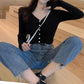 V-neck Solid Color Button Long-sleeved Knitted Bottoming Shirt Tops Women Spring and Autumn New Slim All-match Cardigan Casual Jacket
