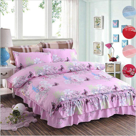 Bedding Set Queen Size Cotton Wedding Bed Dust Ruffle Bed Skirt Flower Plants King Doub