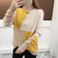 Color Matching Padded Jacket for Autumn and Winter, Long-sleeved Half Turtleneck Knitted Bottoming Shirt