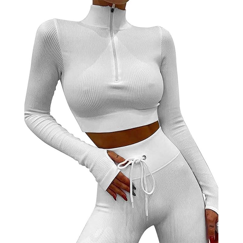 2PCS Women's Zipper Sports Underwear Fitness Long-sleeved Quick-drying Running Trousers Yoga Exercise Suit Fitness Clothes Tracksuit  Active Wear