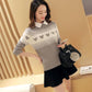 Autumn Winter Korean  Short Pullover Sweater Lapel Loose Sweater Coat Sweet Beaded Fake Two pieces Sweaters for Students Office Ladies