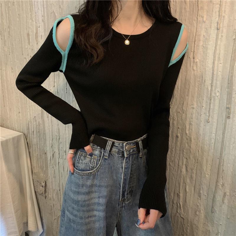 Autumn Loose Knit Sweater Women's Student Off-shoulder Long-sleeved Sweater White Bottoming Clothes