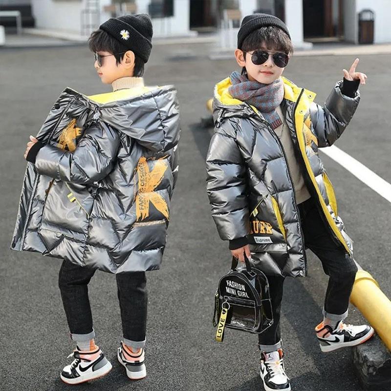 Boys Winter Down Padded Jacket Children's Autumn and Winter Bright Surface Thickened Padded Jackets To Overcome The Big Children's Fashion Coat