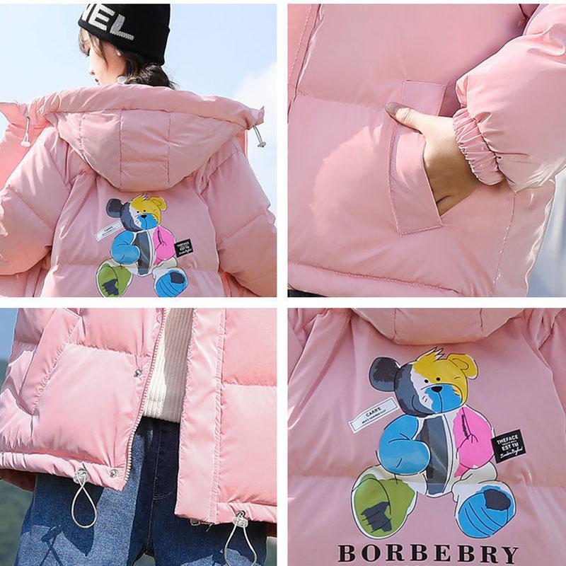 Girls' Winter Warm Down Jacket Glossy Disposable Cotton Clothes Short Padded Windproof Hooded Jacket
