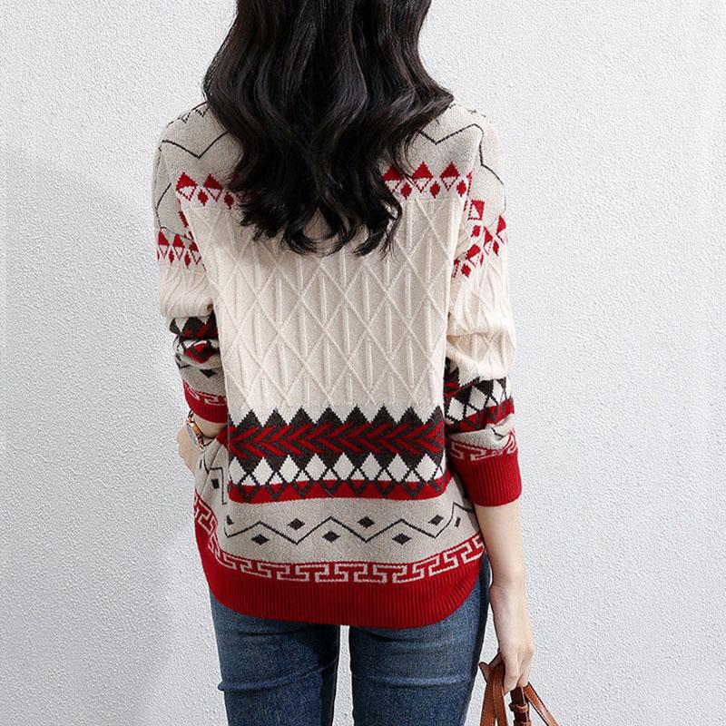 Sweater Women's Pullover Knitwear Korean Loose Plus Velvet Round Neck Tops Trending Lattice Sweater Autumn and Winter Tops