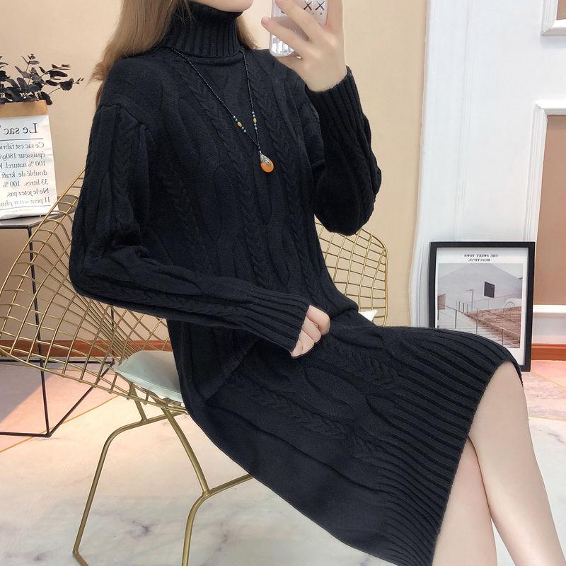 Casual Knitted Dress Women Autumn Long Sleeve Solid Sweater Dress Winter Ladies Bottom Dress