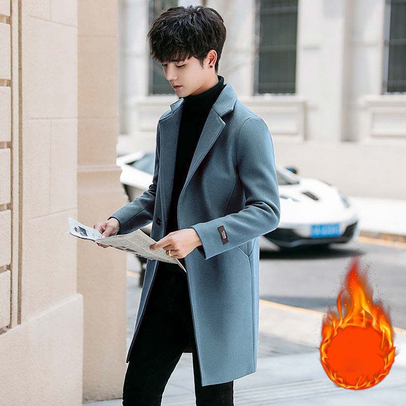 Men's Windbreaker Coat Youth Mid-length Plus Cotton Thick Coat Trendy Autumn and Winter Long Coat