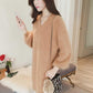 Pofulove long loose knitted base shirt autumn and winter new women's v-neck imitation mink sweater