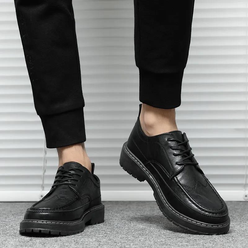 Summer Leather Shoes Male Business Dress Casual Men's Shoes Youth Breathable Black Small Leather Shoes
