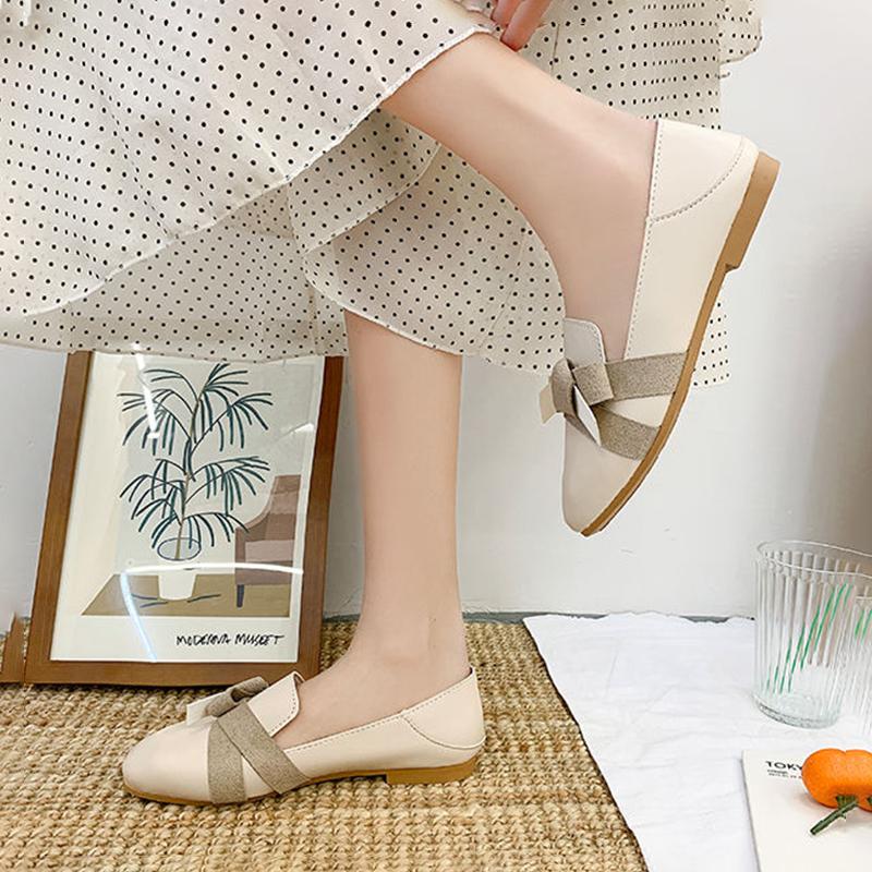 Square-toe Flat Leather Shoes Soft Leather Lightweight Slip-in Flat-bottomed Casual Women's Leather Shoes Wearable for Work