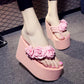 Women's Large Size High-heeled Word Drag Female Slip Fashion Beach Sandals Sandals and Slippers DIY Flowers Sandals Simple