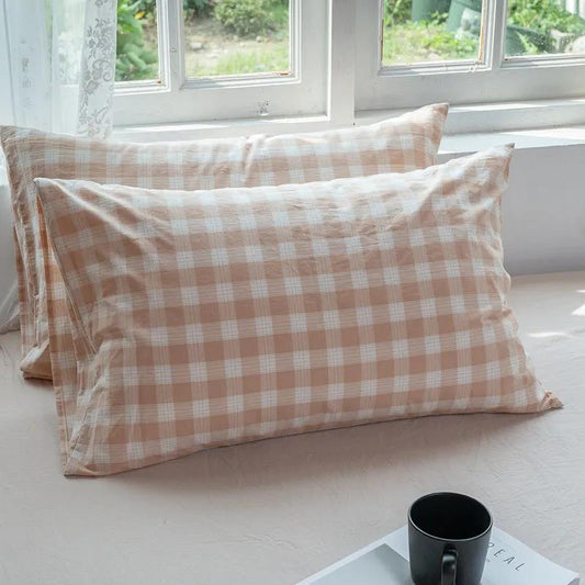 48*74cm Cotton Pillow Case Skin-friendly Washed Cotton Pillow Case Fashion Check Double Pillow Case