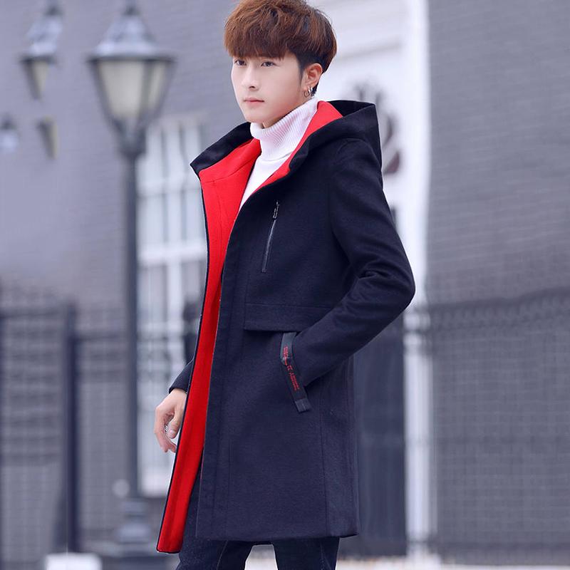 Men's Jacket 2019 Autumn Winter Trench Men Windbreaker Long Hooded Coat Wool Jacket Woolen Coat