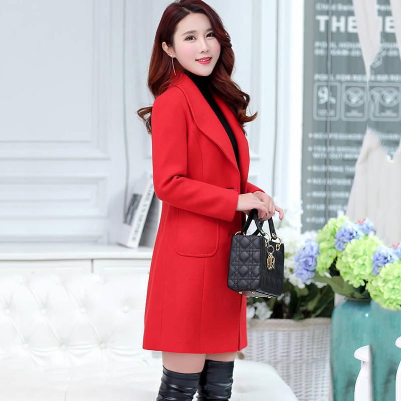 Women's Woolen Coat Female Mid-Long Jacket Women's Popular Woolen Coat Ladies Overcoat Plus Size 6XL