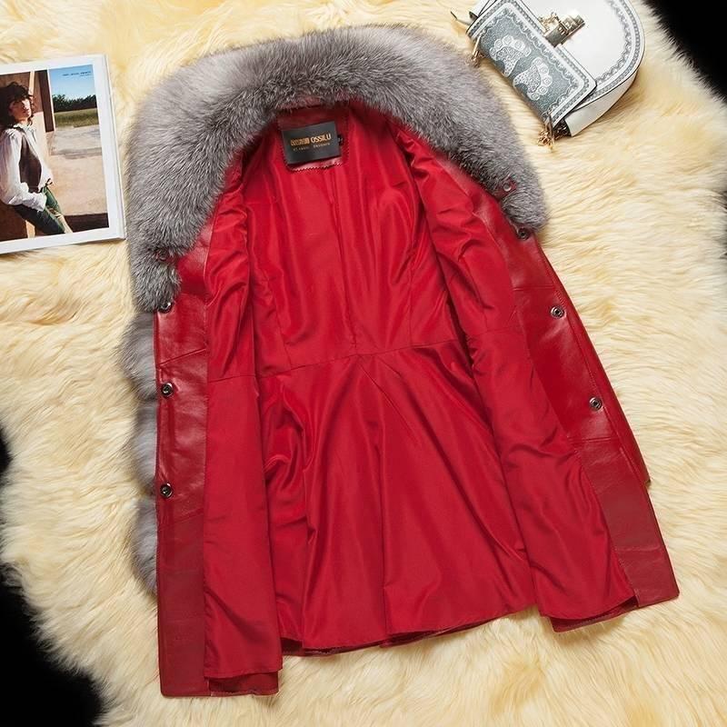Winter Jacket Woman Fur Coat Fashion Imitation Fox Fur Collar Women Coat Slim PU Leather Coat