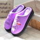 Autumn and Winter Women's PU Leather Waterproof Cotton Slippers Home Plus Velvet High-heeled Thick-soled Non-slip Warm Slippers