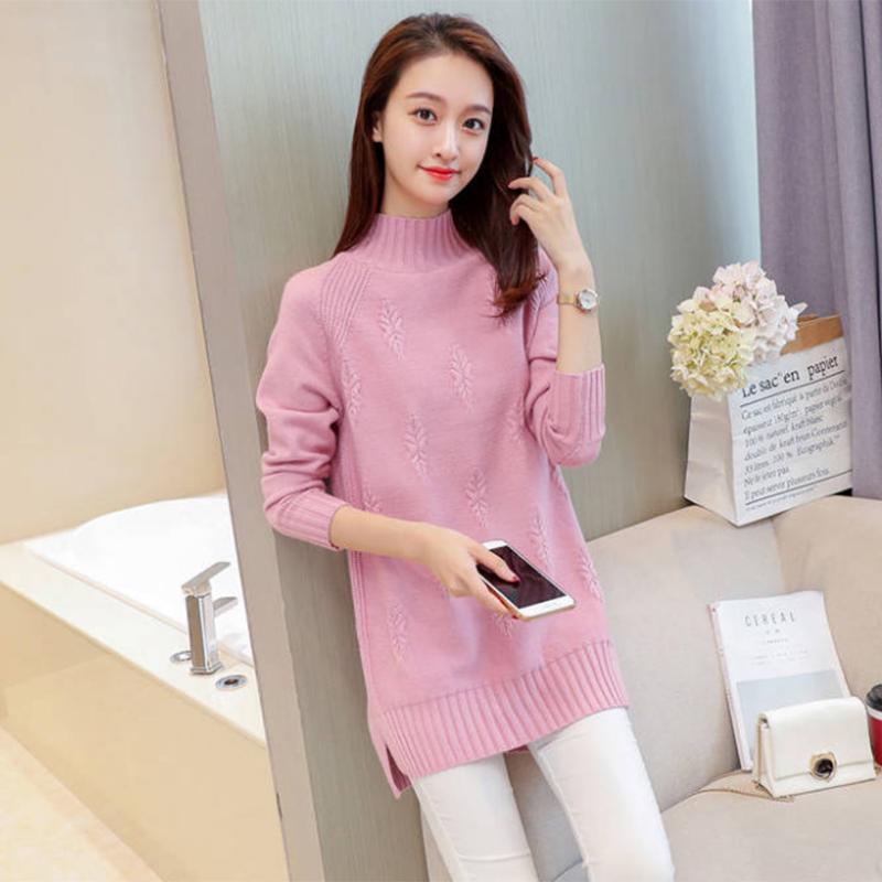 Pofulove Plus Size Sweater Plus Size Velvet Thick Bottom Sweater Women Mid-length Half-high Collar