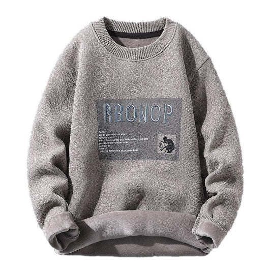 Sweater Men's Plus Velvet Autumn and Winter Models One Velvet Thick Round Neck Sweater Men's Clothes