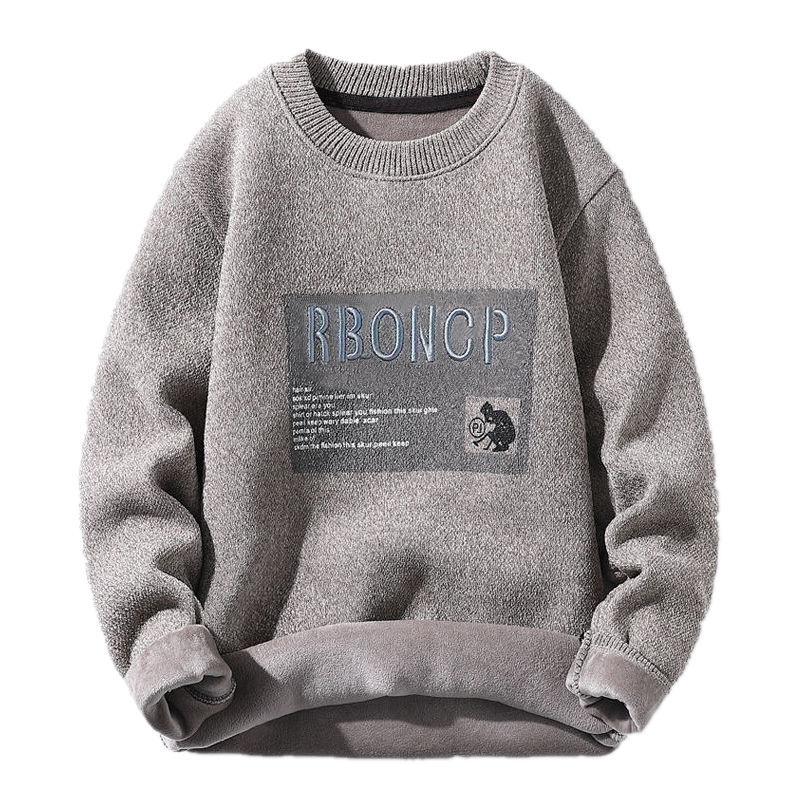 Sweater Men's Plus Velvet Autumn and Winter Models One Velvet Thick Round Neck Sweater Men's Clothes