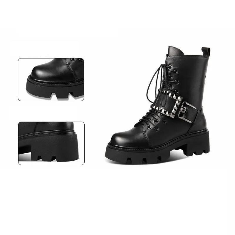 Spring Autumn Thick-soled Round Toe Martin Boots Belt Buckle Short Boots British Shoes Single Boots Motorcycle Shoes