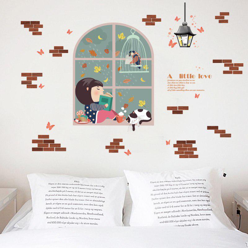 [Wall sticker] diy fake window cat girl wall stickers for children's room girls bedroom home art dec