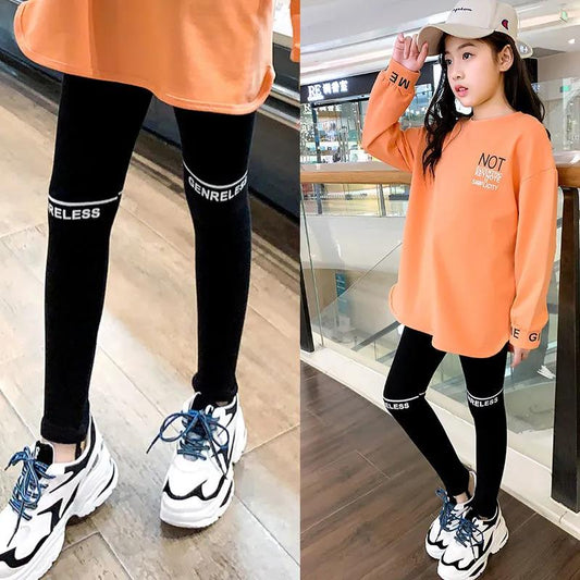 Girls' Leggings Summer Thin Section High Waist Solid Color Printed Letters Nine-point Pants Yoga Ballet Pants Outer Wear and Inner Wear